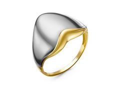 Серебряное кольцо с позолотой и черной эмалью